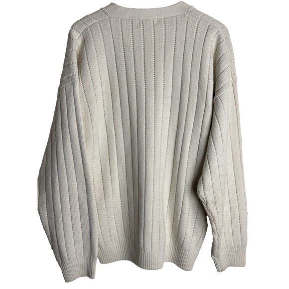 Vintage 90s Towncraft Cable Knit Cardigan Sweater Mens XL Ivory Fisherman - Picture 2 of 7